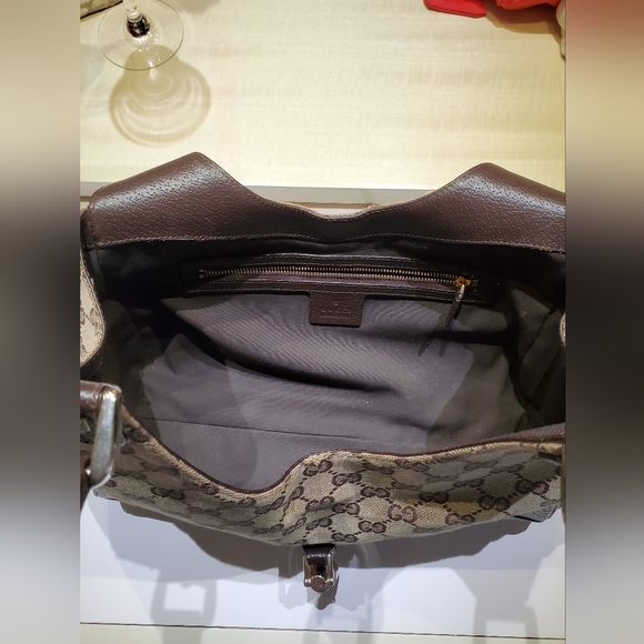 Gucci Jackie brown canvas shoulder bag; brown with gold hardware, studs - Picture 3 of 9